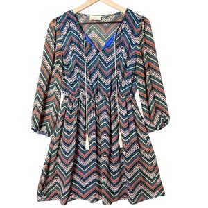 BohoBlu Boutique Womens Chevron Aztec Print Patterned Dress Boho Festival size L